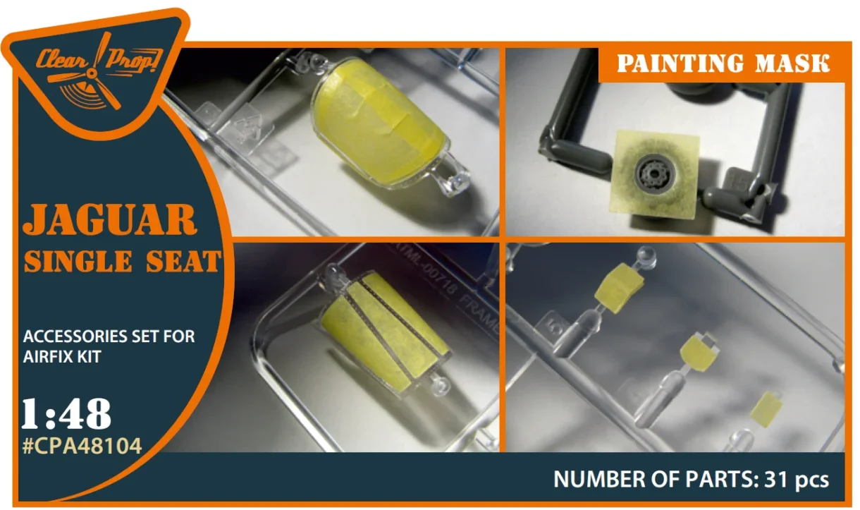 CPA48104.PNG 1/48 SEPECAT Jaguar Single seat painting mask on "yellow kabuki paper" for Airfix kit CPA48104 - Image 1