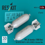 MK.36 bombs (1000 lbs) for all US NAVY & RAF of WW2 & Korean War (2 pcs) (3D Printed) (1/24)