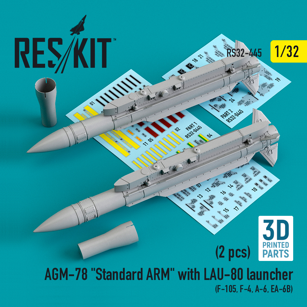rs32-0445_1 AGM-78 Standard ARM with LAU-80 launcher (2 pcs) (F-105,F-4,A-6,EA-6B) (3D Printed) (1/32) - Image 1