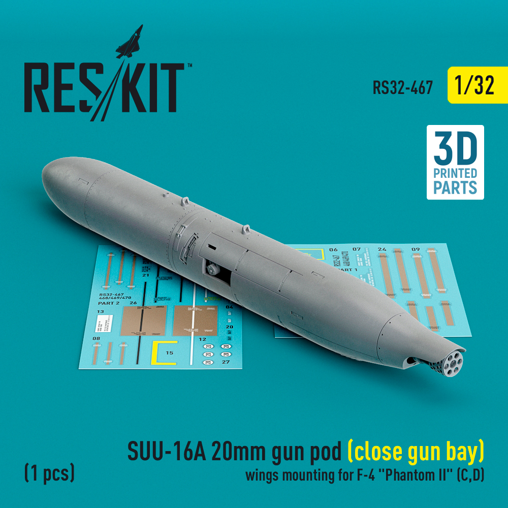 rs32-0467_1 SUU-16A 20mm gun pod (close gun bay) wings mounting for F-4 Phantom II (C,D) (1 pcs) (3D Printed) (1/32) - Image 1