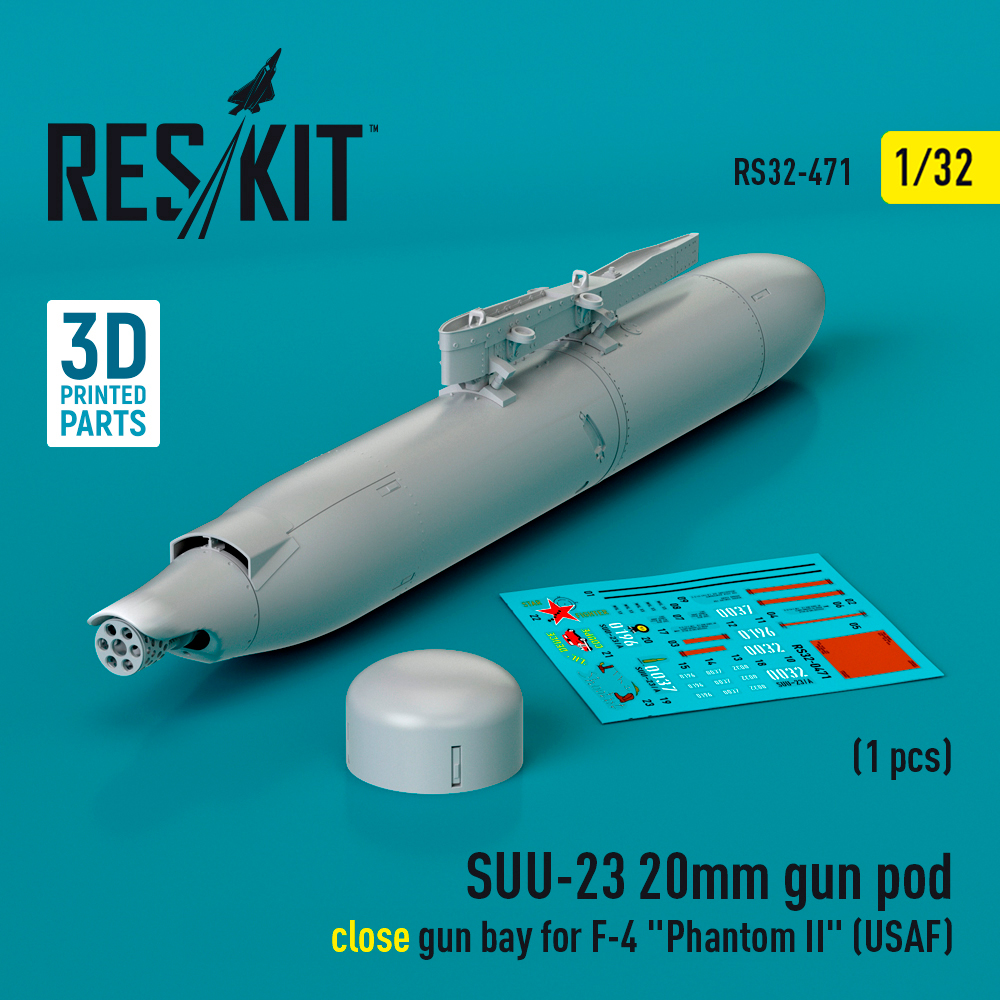 rs32-0471_1 SUU-23 20mm gun pod (close gun bay) for F-4 Phantom II (USAF) (1 pcs) (3D Printed) (1/32) - Image 1