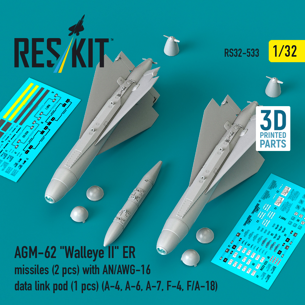 rs32-0533_1 AGM-62 Walleye II ER missiles (2 pcs) with AN/AWG-16 data link pod (1 pcs) (3D Printed) (1/32) - Image 1