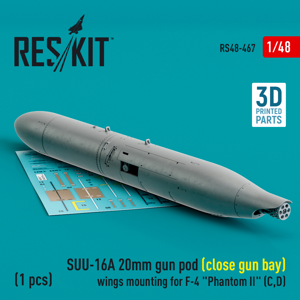 rs48-0467_1 SUU-16A 20mm gun pod (close gun bay) wings mounting for F-4 Phantom II (C,D) (1 pcs) (3D Printed) (1/48) - Image 1