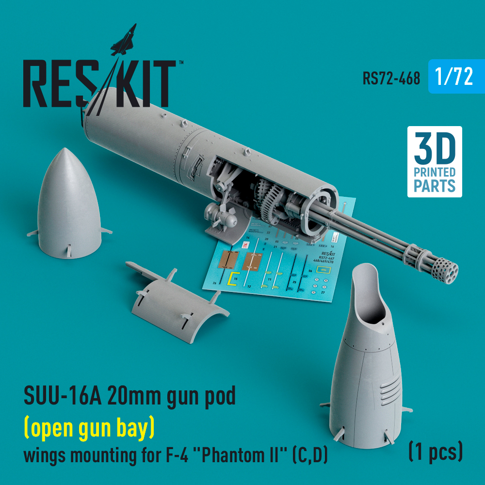 rs72-0468_1 SUU-16A 20mm gun pod (open gun bay) wings mounting for F-4 Phantom II (C,D) (1 pcs) (3D Printed) (1/72) - Image 1
