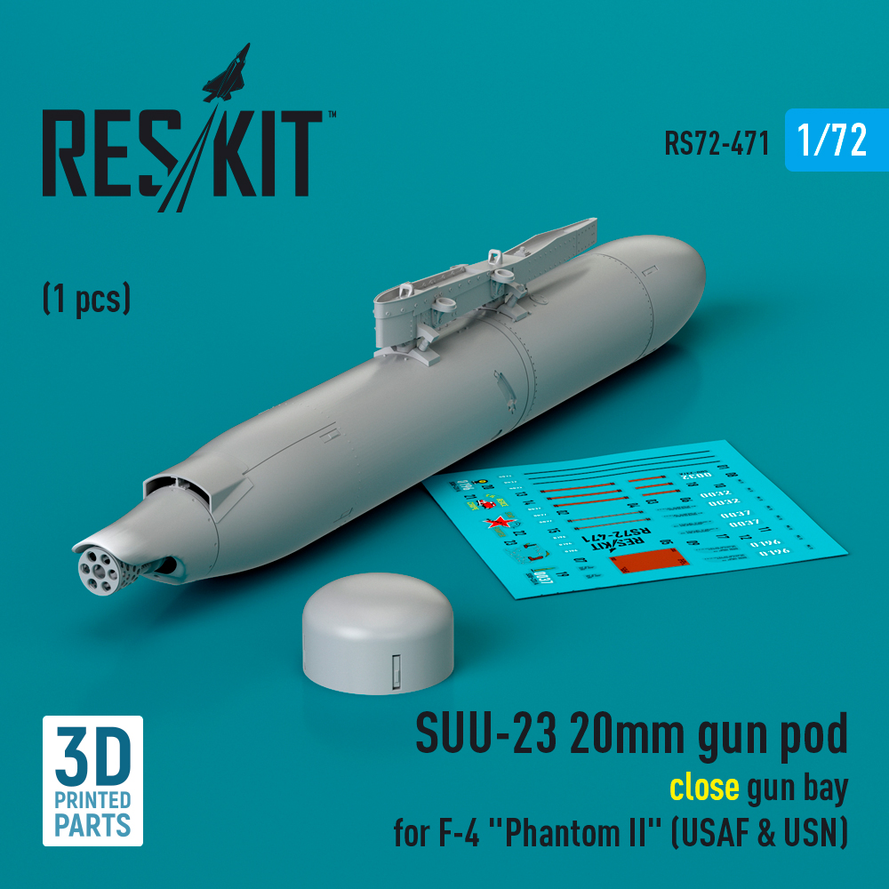 rs72-0471_1 SUU-23 20mm gun pod (close gun bay) for F-4 "Phantom II" (USAF) (1 pcs) (3D Printed) (1/72) - Image 1