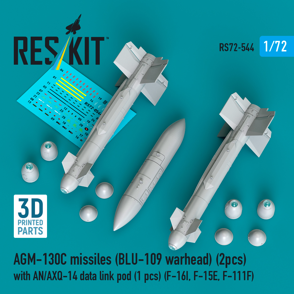 rs72-0544_1 AGM-130C missiles (BLU-109 warhead) (2 pcs) with AN/AXQ-14 data link pod (1 pcs) (3D Printed) (1/72) - Image 1