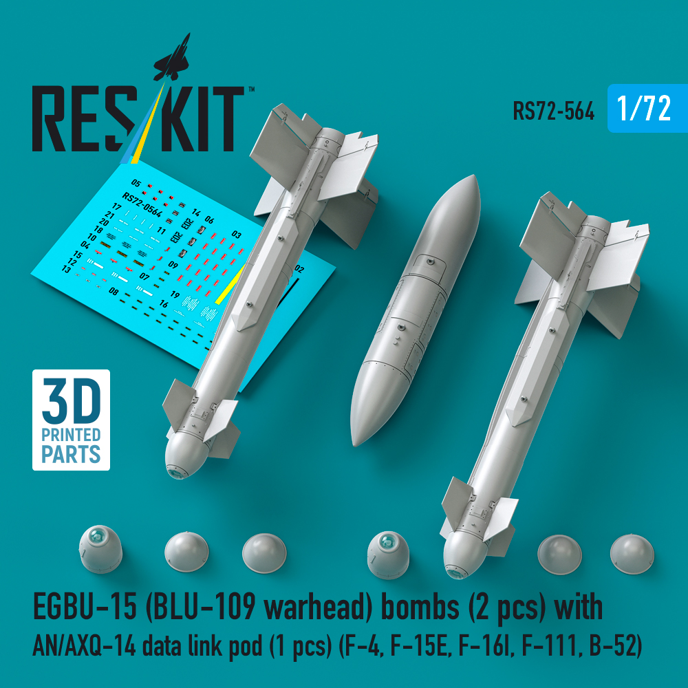 rs72-0564_1 EGBU-15 (BLU-109 warhead) bombs (2 pcs) with AN/AXQ-14 data link pod (1 pcs) (3D Printed) (1/72) - Image 1