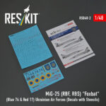 MiG-25RBF, RBS Foxbat (Blue 74 & Red 17) Ukrainian Air Forces (Decals with Stencils) (1/48)
