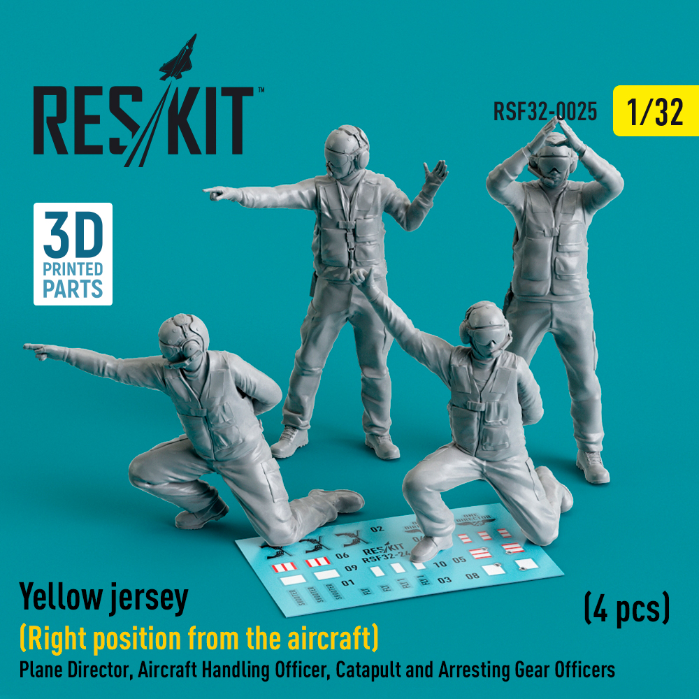 rsf32-0025_1 Yellow jersey (Modern) (Right position from the aircraft) Plane Director, Aircraft Handling Officer, Catapult and Arresting Gear Officers (4 pcs) (3D Printed) (1/32) - Image 1