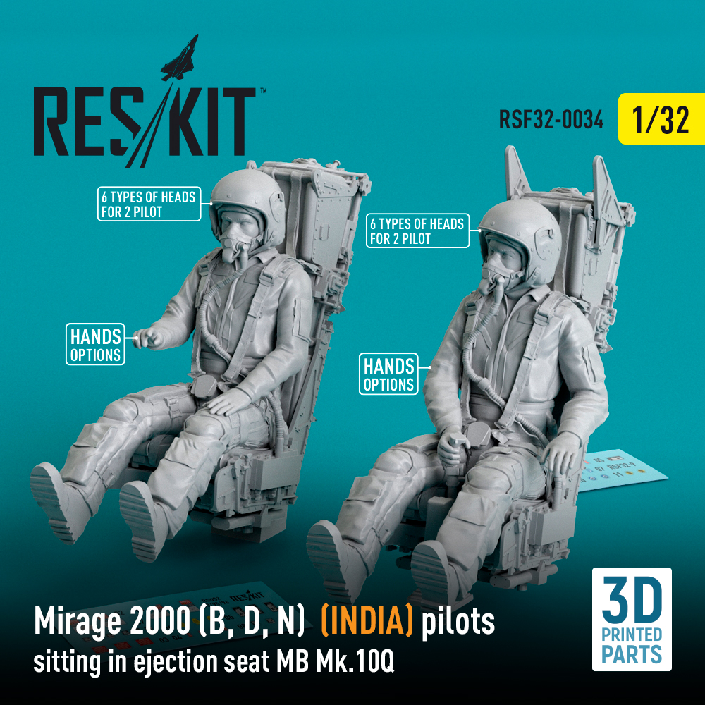 rsf32-0034_1 Mirage 2000 (B, D, N) (INDIA) pilots sitting in ejection seat MB Mk.10Q (2 pcs) (3D Printed) (1/32) - Image 1