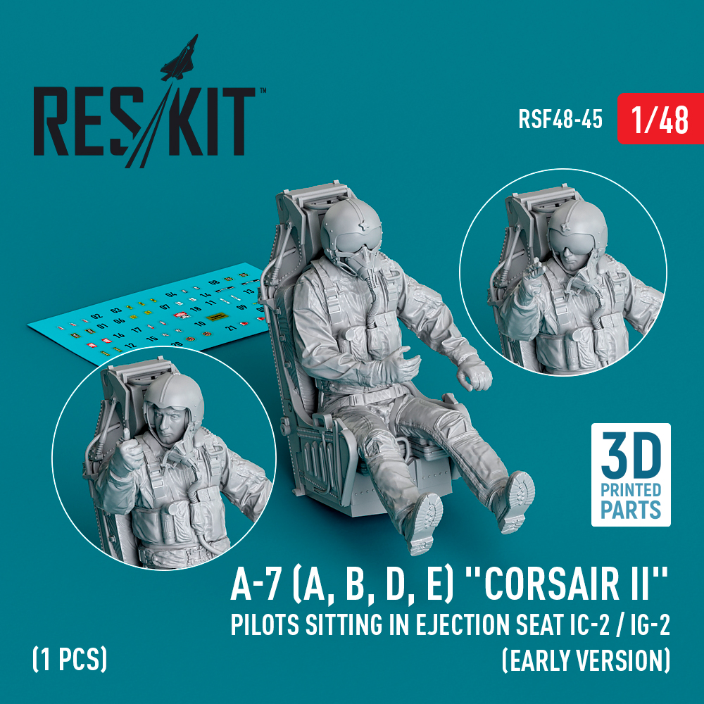 rsf48-0045_1 A-7 (A, B, D, E) Corsair II pilots sitting in ejection seat IC-2 / IG-2 (early version) (3D Printed) (1 pcs) (1/48) - Image 1