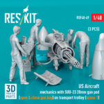 US Aircraft mechanics with SUU-23 20mm gun pod (open & close gun bay) on transport trolley (scene 1) (3 pcs) (3D Printed) (1/48) - Image 3