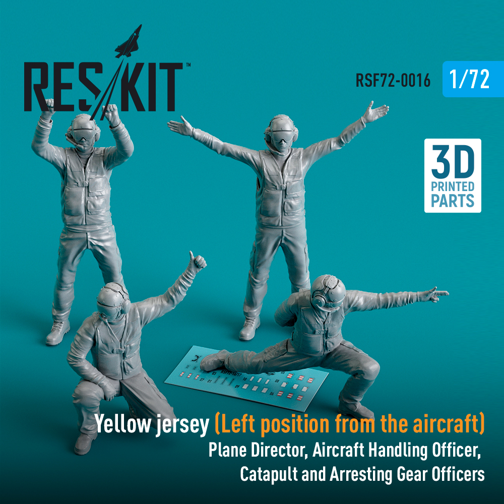 rsf72-0016_1 Yellow jersey (Modern) (Left position from the aircraft) Plane Director, Aircraft Handling Officer, Catapult and Arresting Gear Officers (4 pcs) (3D Printed) (1/72) - Image 1