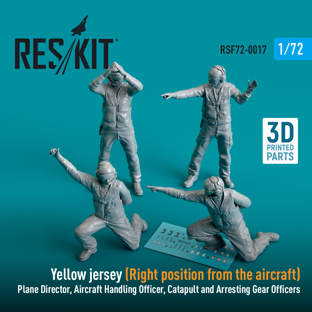 rsf72-0017_1 Yellow jersey (Modern) (Right position from the aircraft) Plane Director, Aircraft Handling Officer, Catapult and Arresting Gear Officers (4 pcs) (3D Printed) (1/72) - Image 1