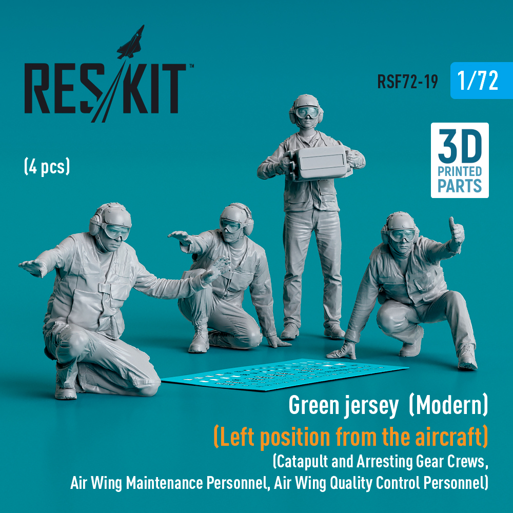 rsf72-0019_1 Green jersey (Modern) (Left position from the aircraft) (Catapult and Arresting Gear Crews, Air Wing Maintenance Personnel, Air Wing Quality Control Personnel) (4 pcs) (3D Printed) (1/72) - Image 1