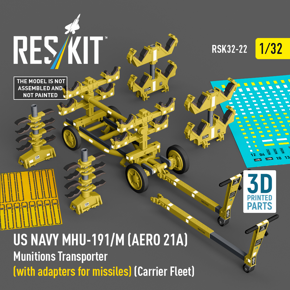 rsk32-0022_1 US NAVY MHU-191/M (AERO 21A) Munitions Transporter (with adapters for missiles) (Carrier Fleet) (3D Printed model kit) (1/32) - Image 1