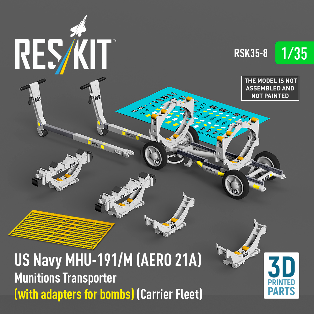 rsk35-0008_1 US NAVY MHU-191/M (AERO 21A) Munitions Transporter (with adapters for bombs) (Carrier Fleet) (3D Printed model kit) (1/35) - Image 1