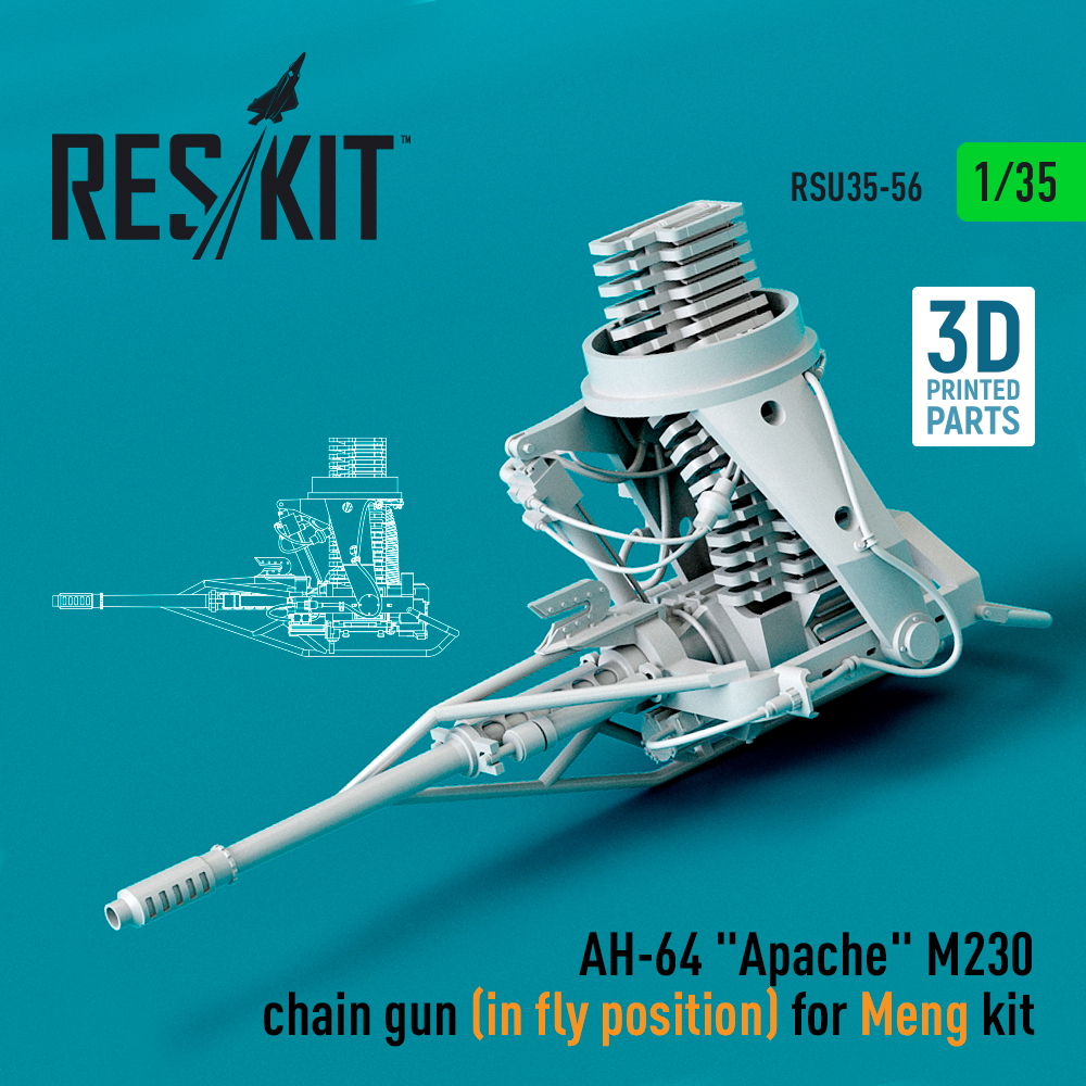 rsu35-0056_1 AH-64 Apache M230 chain gun (in fly position) for Meng kit (3D Printed) (1/35) - Image 1