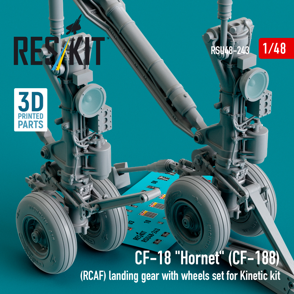 rsu48-0243_1 CF-18 Hornet (CF-188) (RCAF) landing gear with wheels set for Kinetic kit (3D Printed) (1/48) - Image 1