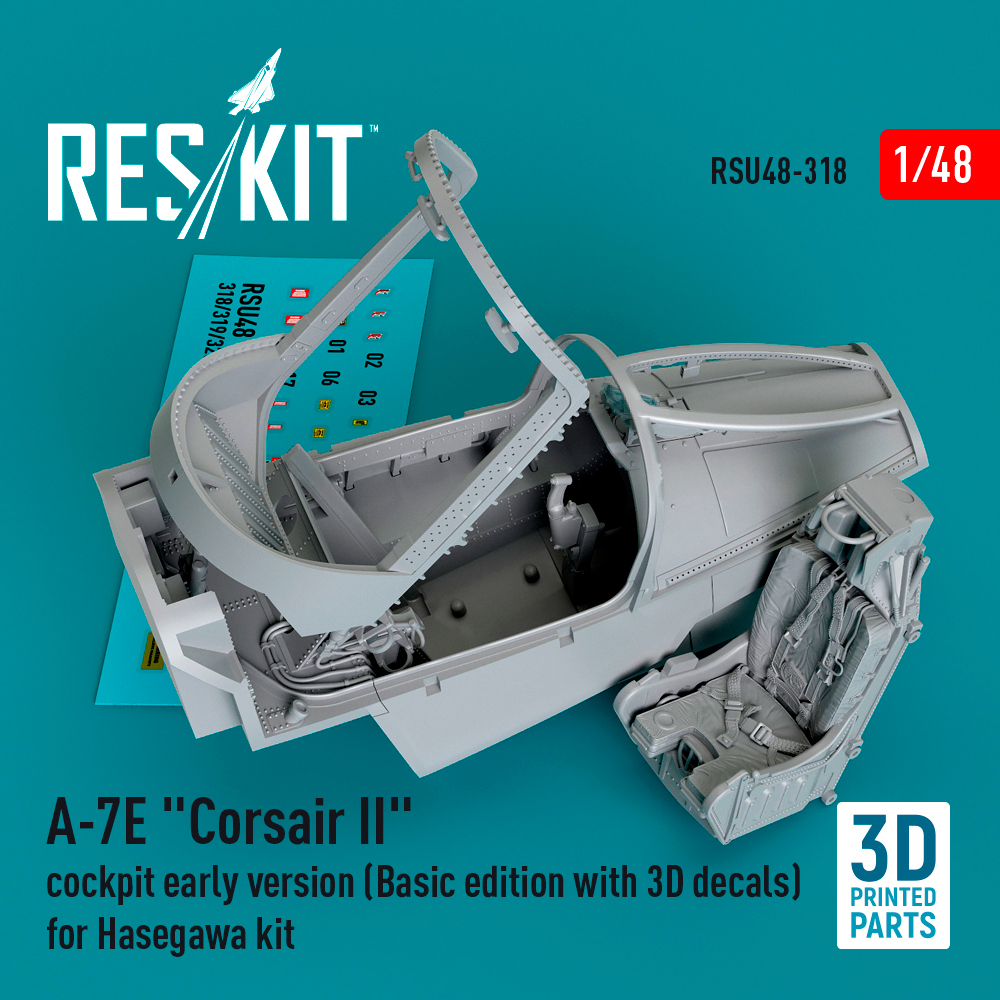 rsu48-0318_1 A-7E Corsair II cockpit early version (Basic edition with 3D decals) for Hasegawa kit (3D Printed) (1/48) - Image 1