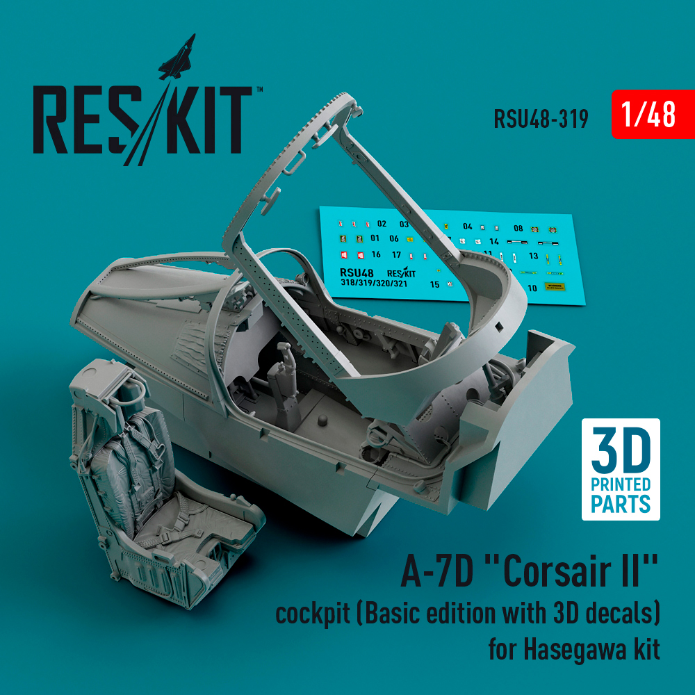 rsu48-0319_1 A-7D Corsair II cockpit (Basic edition with 3D decals) for Hasegawa kit (3D Printed) (1/48) - Image 1