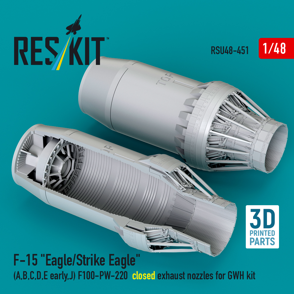 rsu48-0451_1 F-15 "Eagle/Strike Eagle" (A,B,C,D,E early,J) F100-PW-220 closed exhaust nozzles for GWH kit (3D Printed) (1/48) - Image 1