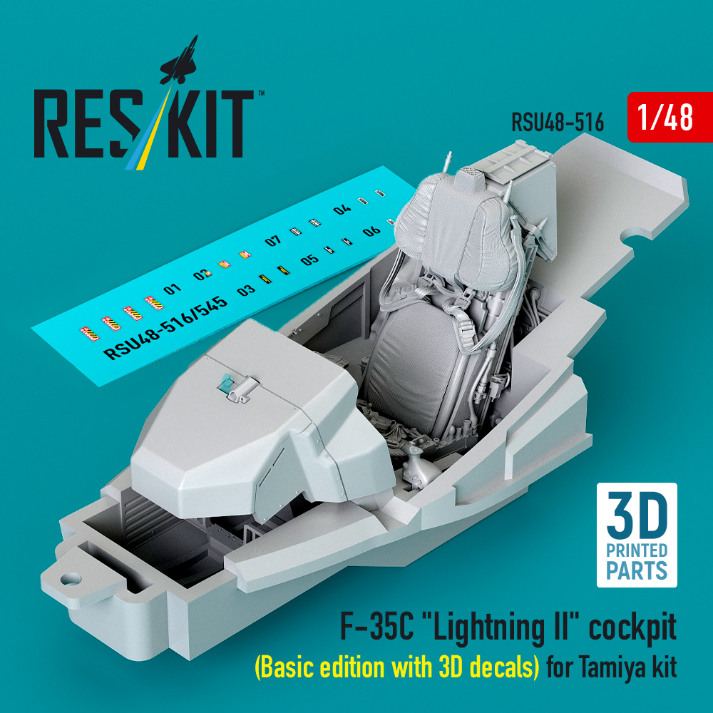rsu48-0516_1 F-35C "Lightning II" cockpit (Basic edition with 3D decals) for Tamiya kit (3D Printed) (1/48) - Image 1