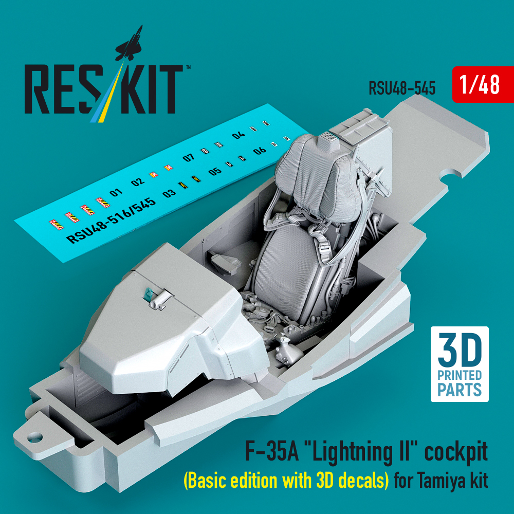 rsu48-0545_1 F-35A "Lightning II" cockpit (Basic edition with 3D decals) for Tamiya kit (3D Printed) (1/48) - Image 1