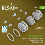 Merkava Mk.3 rubber-tyred road wheels (12 pairs), track sprockets (2 pcs), idler wheels (2 pcs) for Meng/HobbyBoss kit (3D Printed) (1/35) - Image 2