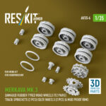 Merkava Mk.3 damaged  rubber-tyred  road wheels (12 pairs), track sprockets (2 pcs), idler wheels (2 pcs) & mud proof rims for Meng/HobbyBoss kit (3D Printed) (1/35) - Image 2