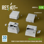 Merkava Mk.3 Front n' Rear fenders with Rear stowage bins (open) for HobbyBoss kit (3D Printed) (1/35)