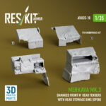 Merkava Mk.3 Damaged Front n' Rear fenders with Rear stowage bins (open) for HobbyBoss kit (3D Printed) (1/35)