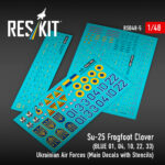 Su-25 Frogfoot Clover (BLUE 01, 04, 10, 22, 33) Ukrainian Air Forces (Main Decals with Stencils)(1/48)