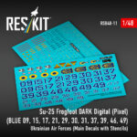 Su-25 Frogfoot DARK Digital (Pixel) (BLUE 09, 15, 17, 21, 29, 30, 31, 37, 39, 46, 49) Ukrainian Air Forces (Main Decals with Stencils)(1/48)