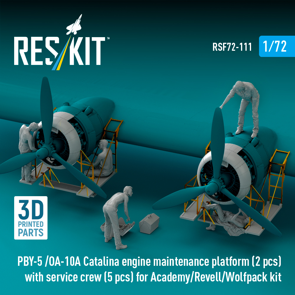 rsf72-0111_1 PBY-5 /OA-10A Catalina engine maintenance platform (2 pcs) with service crew (5 pcs) for Academy/Revell/Wolfpack kit (3D Printed) (1/72) - Image 1