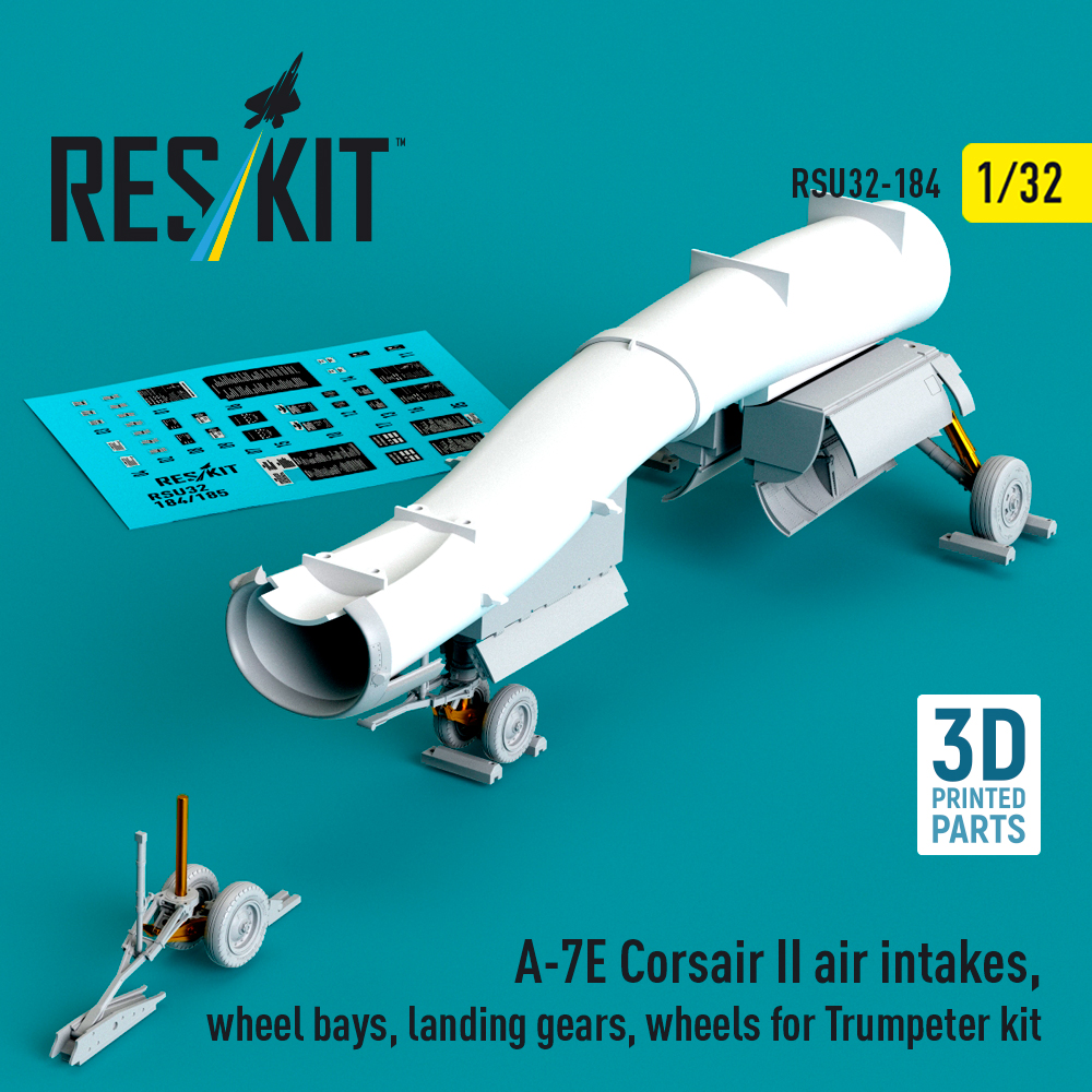 rsu32-0184_1 A-7E Corsair II air intakes, wheel bays, landing gears, wheels for Trumpeter kit (3D Printed) (1/32) - Image 1