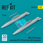 MiG-29 Fulcrum underwing PTB-1150 fuel tanks with wing pylons (2 pcs) (3D Printed) (1/32)