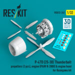 P-47D (25-30) Thunderbolt propellers (2 pcs), engine (P&W R-2800) & engine hood for Hasegawa kit (3D Printed) (1/32)