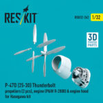 P-47D (25-30) Thunderbolt propellers (2 pcs), engine (P&W R-2800) & engine hood for Hasegawa kit (3D Printed) (1/32) - Image 2