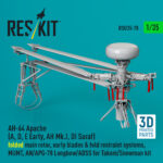 AH-64 Apache (A, D, E Early, AH Mk.I, DI Saraf) folded main rotor, early blades & fold restraint systems, MUMT, AN/APG-78 Longbow/ADSS for Takom/Snowman kit (3D Printed) (1/35)