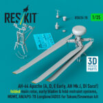 AH-64 Apache (A, D, E Early, AH Mk.I, DI Saraf) folded main rotor, early blades & fold restraint systems, MUMT, AN/APG-78 Longbow/ADSS for Takom/Snowman kit (3D Printed) (1/35) - Image 2