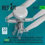 AH-64 Apache (A, D, E Early, AH Mk.I, DI Saraf) folded main rotor, early blades & fold restraint systems, MUMT, AN/APG-78 Longbow/ADSS for Takom/Snowman kit (3D Printed) (1/35) - Image 3