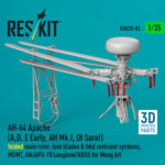 AH-64 Apache (A,D, E Early, AH Mk.I, DI Saraf) folded main rotor, late blades & fold restraint systems, MUMT, AN/APG-78 Longbow/ADSS for Meng kit (3D Printed) (1/35)