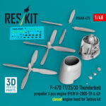P-47D 11/25/30 Thunderbolt propeller (3 pcs), engine (P&W R-2800-59 & 63) closed engine hood for Tamiya kit (3D Printed) (1/48)