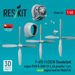 P-47D 11/25/30 Thunderbolt propeller (3 pcs), engine (P&W R-2800-59 & 63) closed engine hood for MiniArt kit (3D Printed) (1/48) - Image 2