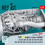 T700 left engine & open nacelles (for SH-60B, SH-60F, HH-60H, MH-60R, MH-60S, MH-60L, UH-60A, HH-60) for ICM kit (3D Printed) (1/48) - Image 3