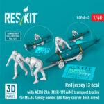 Red jerseys (3 pcs) with AERO 21A (MHU-191A/M) transport trolley for Mk.84 family bombs (US Navy carrier deck crew) (3D Printed) (1/48)