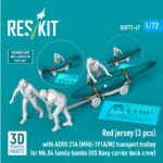 Red jerseys (3 pcs) with AERO 21A (MHU-191A/M) transport trolley for Mk.84 family bombs (US Navy carrier deck crew) (3D Printed) (1/72)