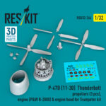P-47D (11-30) Thunderbolt propellers (3 pcs), engine (P&W R-2800) & engine hood for Trumpeter kit (3D Printed) (1/32)