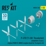 P-47D (11-30) Thunderbolt propellers (3 pcs), engine (P&W R-2800) & engine hood for Trumpeter kit (3D Printed) (1/32) - Image 2